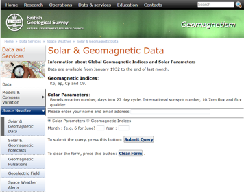 Screenshot of data page